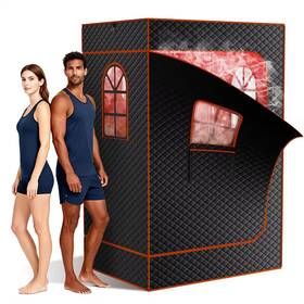 Boztiy 744759650535 2-person Infrared Sauna Box With 2-steamers And 2-folding Chairs 3-windows Red