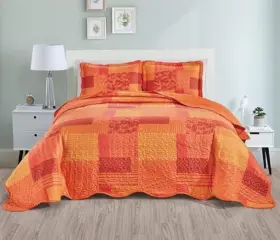F1572 Grand Linen 3-piece Size Quilt Set 90 Inch X 88 All Full Orange Red Patchwork