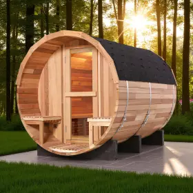 Hl-brlp-240hp Helius 6-person Cedar Barrel Sauna Kit With Harvia Heater And Accessories Free Shipping