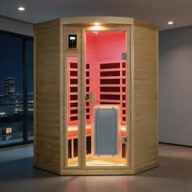Km-907bhn Kunsana Corner 2 Person Low Emf Far Infrared Sauna Enhanced With Red Light Therapy 1760w
